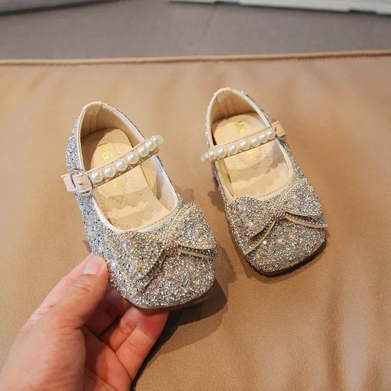 Fashion Little Girl Runway Performance Catwalk Shoes Student Wedding Party Rhinestone Sparkling Princess Leather Shoes F12302 - Touchy Style