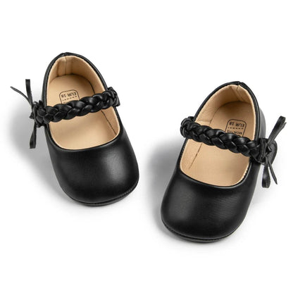KIDSUN Baby Shoes Newborn Girl Princess PU Toddler Shoes Bow Decor Rubber Sole Anti-Slip First Walker Shoes 0-18M - Touchy Style