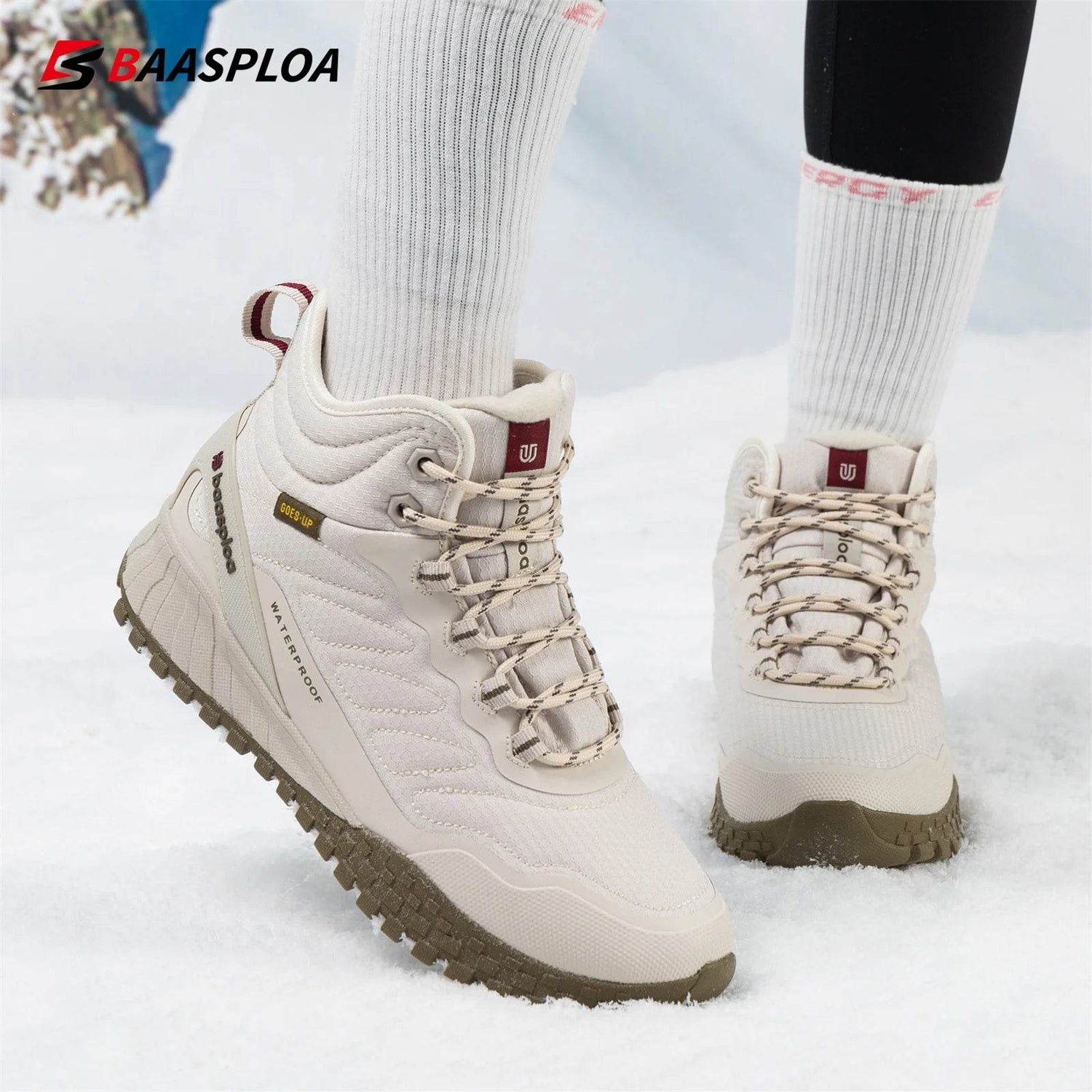 Baasploa Women Cotton Shoes Winter Leather Waterproof Non-Slip Comfortable Warm Plush New Women Outdoor Snow Ankle Boots - Touchy Style