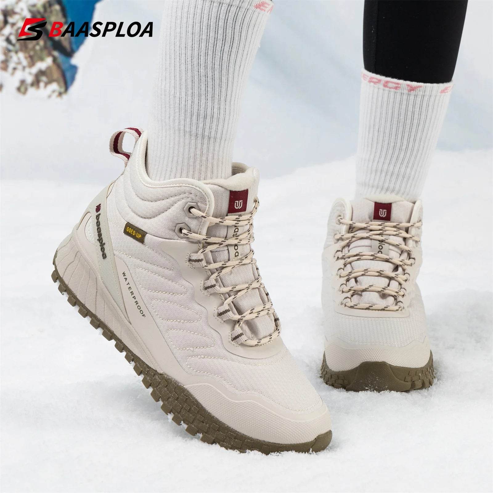 Baasploa Women Cotton Shoes Winter Leather Waterproof Non-Slip Comfortable Warm Plush New Women Outdoor Snow Ankle Boots - Touchy Style