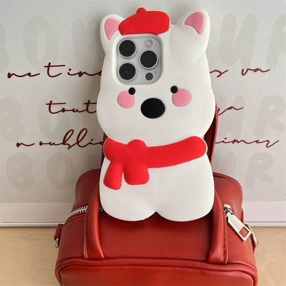 Cute Phone Cases For iPhone 16, 15, 14, 13, 11, 12 Pro Max - Funny 3d Plush Penguin and Puppy Silicone Cover - IC1021 - Touchy Style