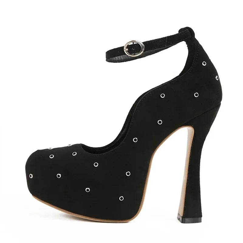Chunky Platform Ultra High Heels Women Pumps Street Style Rivet Buckle Strap Nightclub Party Female Shoes - Touchy Style