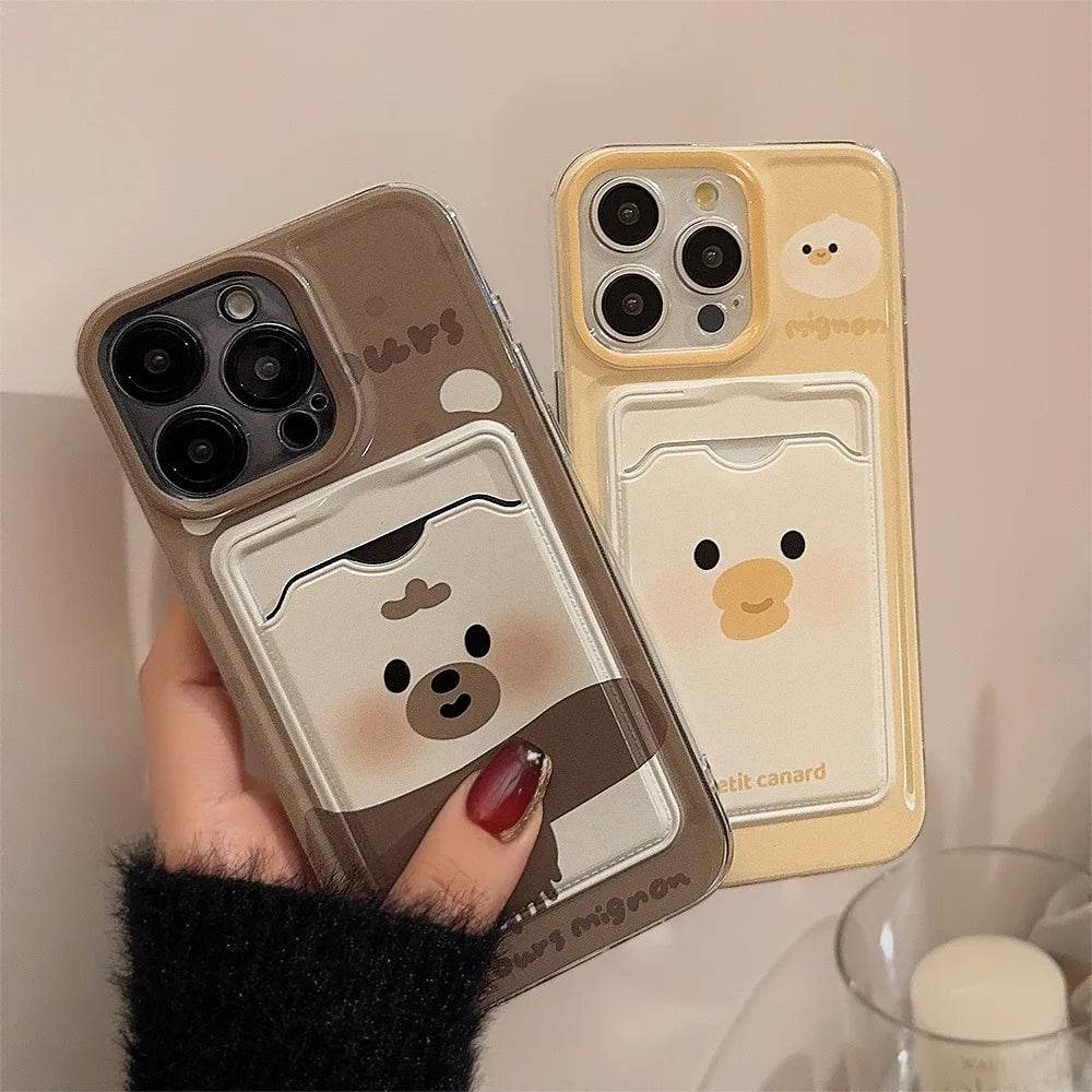 Cute Phone Cases For iPhone 16, 15, 14, 13, 12, 11 Pro Max, Xr, 16 Plus - Funny Photo Card Holder - Scarf Bear duck Pattern - IP6490 - Touchy Style