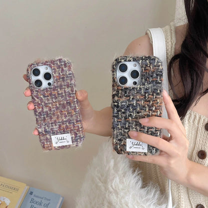 Cute Phone Cases For iPhone 16, 15, 14, 13 Pro Max - Fashionable Woven Pattern Woolen Texture Back Cover - PC0430 - Touchy Style