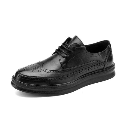 Fashion Derby Leather Men Shoes White Brogue Lace Up Solid Simple Dress Business Casual Party Wedding Flat Shoes For Man - Touchy Style