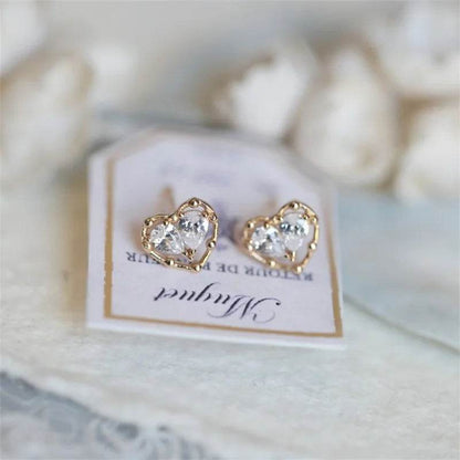 925 Sterling Silver Plated 18K Gold Zircon Heart Earrings for Women Korean Cute Sweet Party Jewelry - Touchy Style