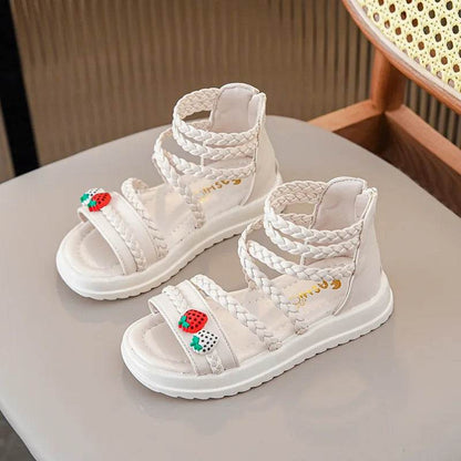 Kids Girls GLADIATOR Sandals Open Toe Knitted Strawberry 2023 New Summer Non Slip Flat Children Casual Shoes Roman Shoes Simple - Touchy Style