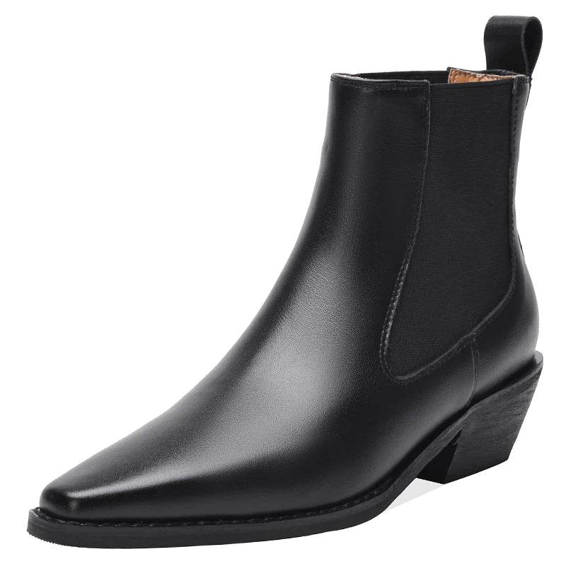 JOZHAMTA Size 32-44 Women Vintage Ankle Boots Genuine Leather Slip-On Chunky Heels Western Boots Fall Winter 2025 Fashion Boots - Touchy Style