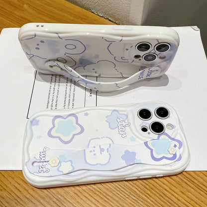 Wrist Strap Case For iPhone 16 15 14 13 12 11 Pro Max X Xs Max XR 16E 7 8 Plus Cream Rabbit Star Wrist Strap Phone Holder Cover