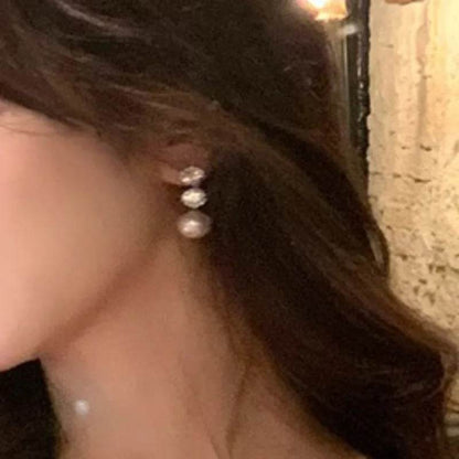 PANJBJ 925 Sterling Silver Round Studs Earrings For Women Pearl Zircon Grace Banquet Romantic Jewelry Gift Dropshipping - Touchy Style