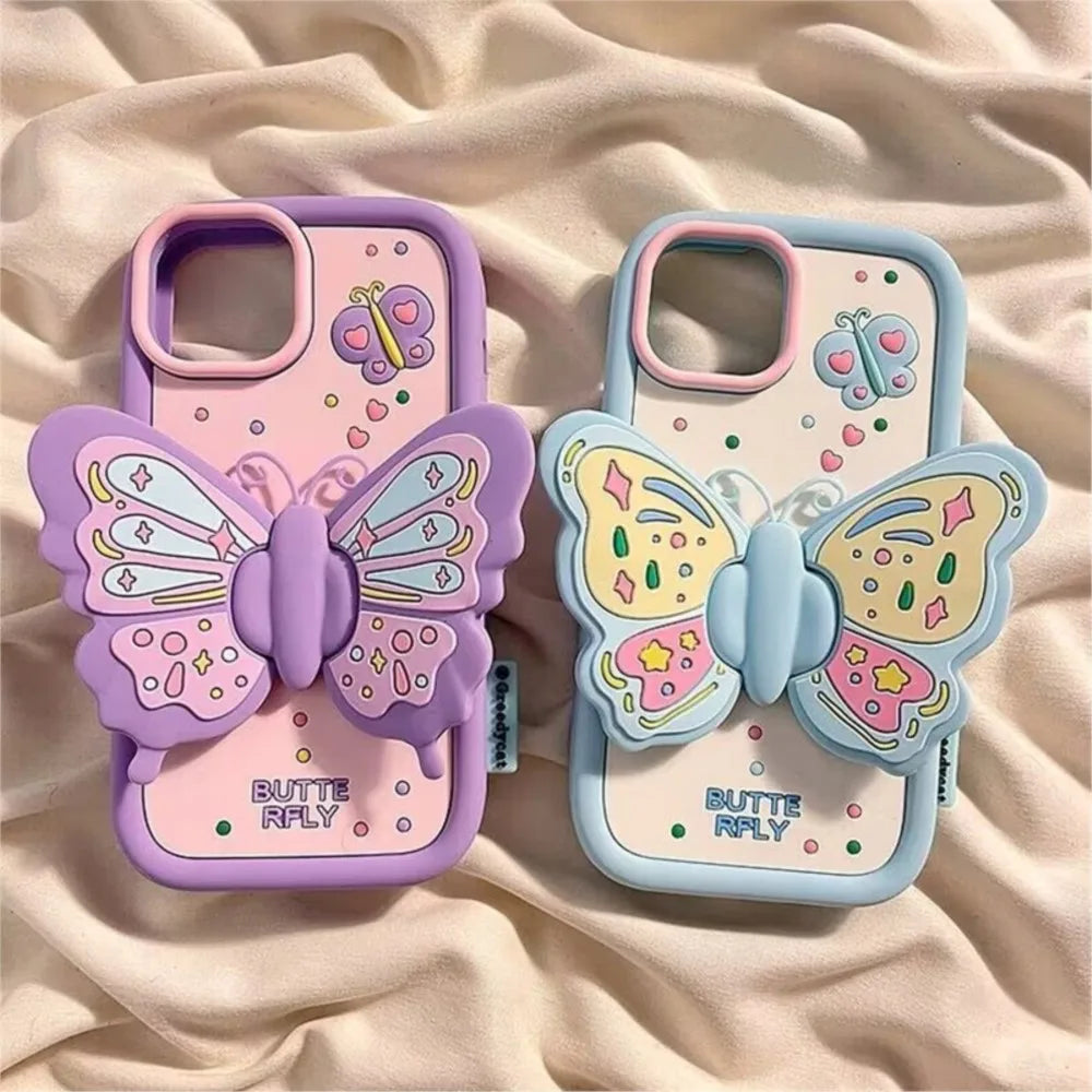 Cute Phone Cases For iPhone 15, 14, 13, 12, and 11 Pro Max - Big Butterfly Holder - Soft Cover - TSP258