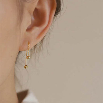 925 Sterling Silver Simple Gold Beads Screw Earrings for Women Korean Temperament Versatile Jewelry - Touchy Style