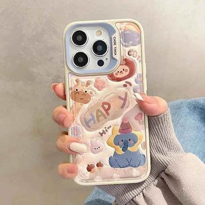 A3CPC349 Cute Phone Case for iPhone 15, 14, 13, 11, and 12 Pro Max - Animal Cartoon - Leather Cover - Touchy Style