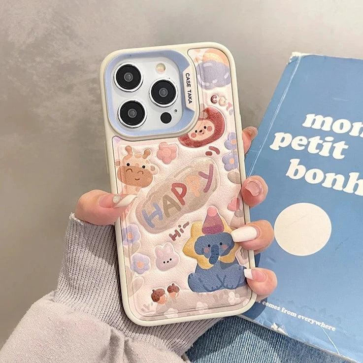 A3CPC349 Cute Phone Case for iPhone 15, 14, 13, 11, and 12 Pro Max - Animal Cartoon - Leather Cover - Touchy Style