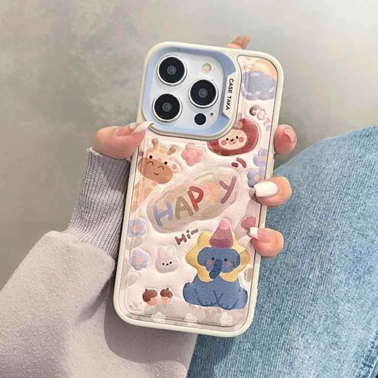 A3CPC349 Cute Phone Case for iPhone 15, 14, 13, 11, and 12 Pro Max - Animal Cartoon - Leather Cover - Touchy Style