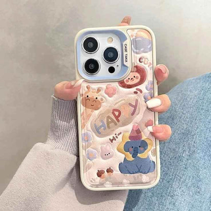 A3CPC349 Cute Phone Case for iPhone 15, 14, 13, 11, and 12 Pro Max - Animal Cartoon - Leather Cover - Touchy Style