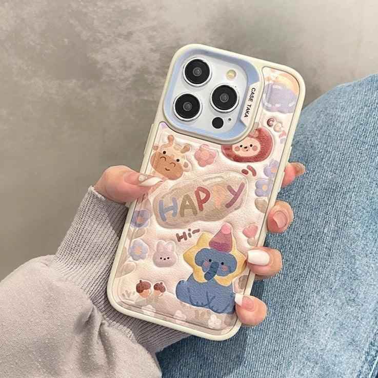 A3CPC349 Cute Phone Case for iPhone 15, 14, 13, 11, and 12 Pro Max - Animal Cartoon - Leather Cover - Touchy Style