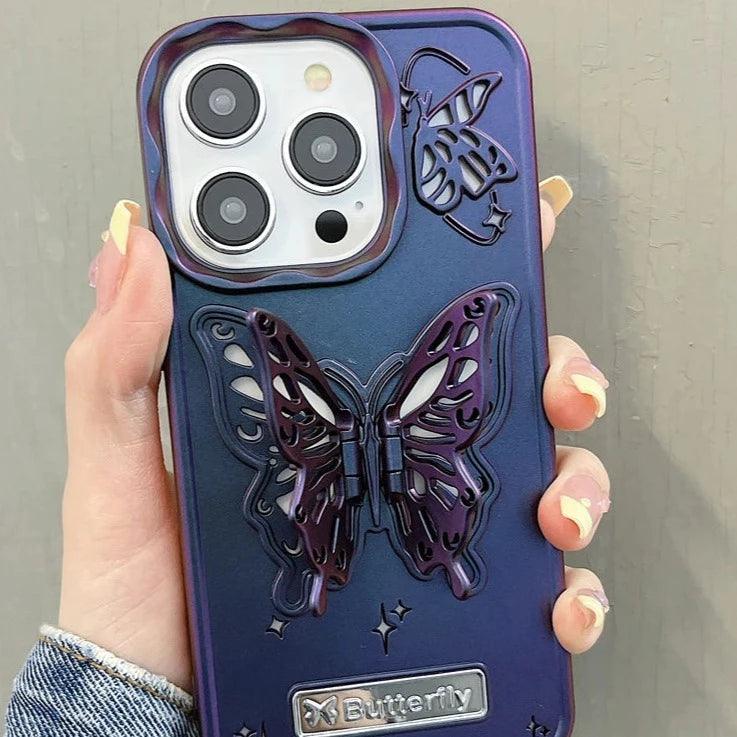 A3CPC359 Cute Phone Cases for iPhone 15 Pro Max, 14, 13, or 12 - Butterfly Plating Glitter Pattern - Touchy Style