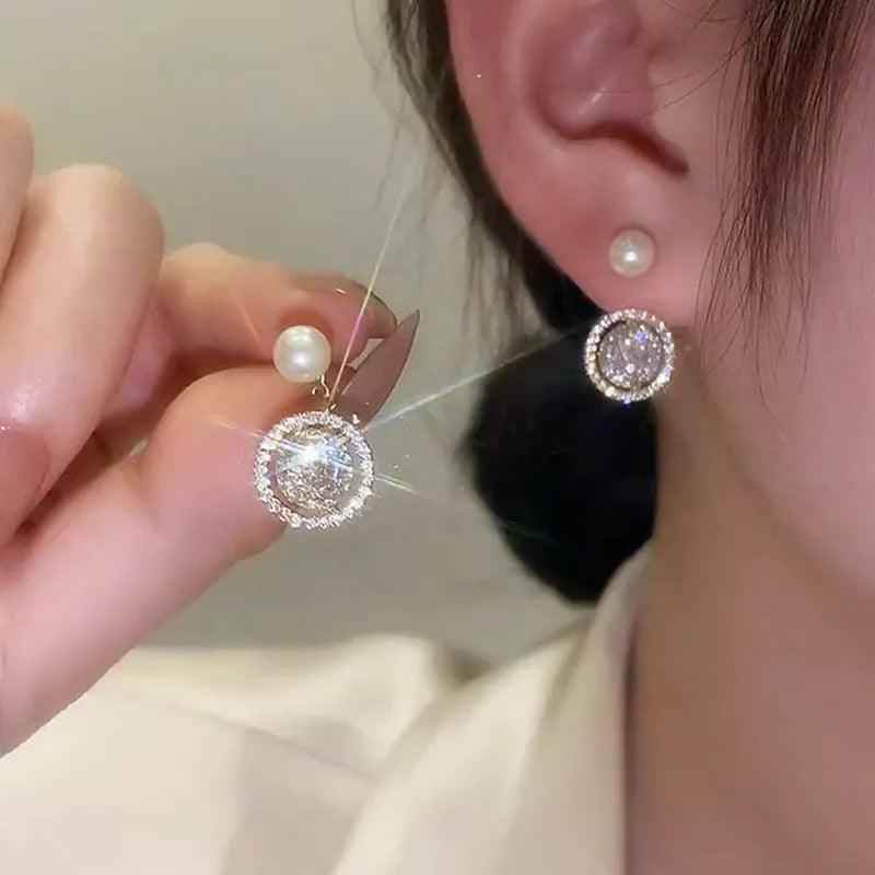 ABCJ450 Stud Earring Charm Jewelry - Micro Pave Single Pearl Zircon Circle - Touchy Style