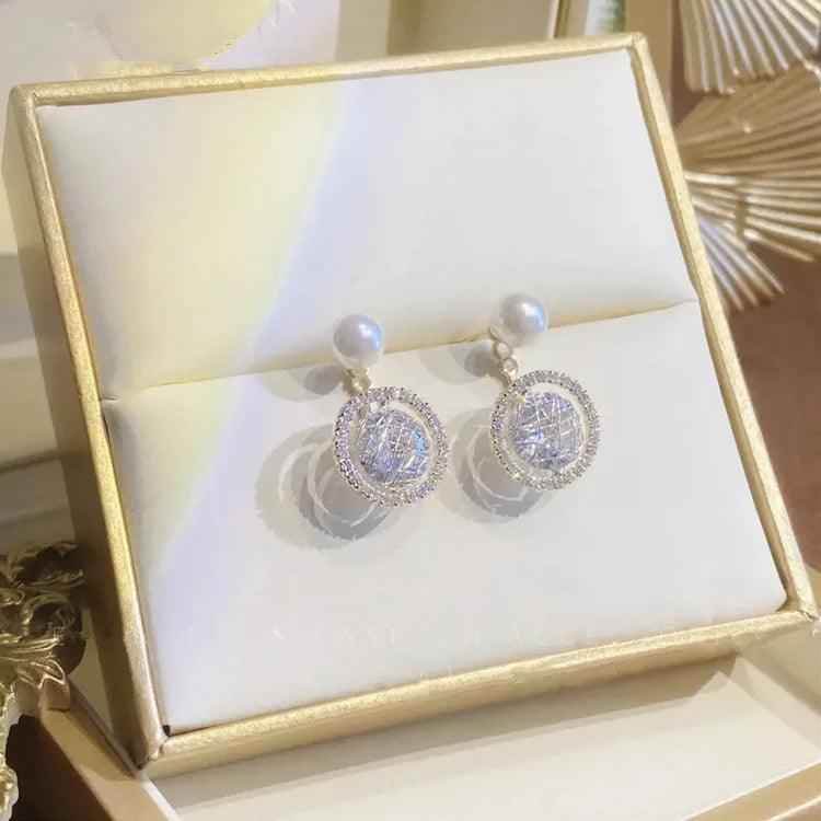 ABCJ450 Stud Earring Charm Jewelry - Micro Pave Single Pearl Zircon Circle - Touchy Style