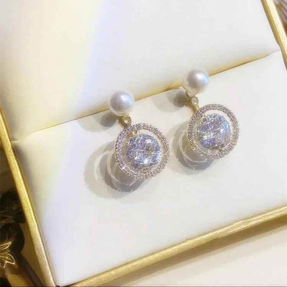 ABCJ450 Stud Earring Charm Jewelry - Micro Pave Single Pearl Zircon Circle - Touchy Style