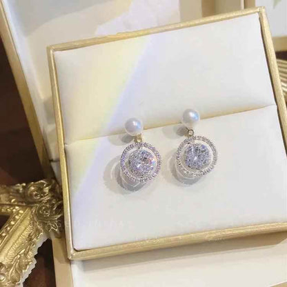 ABCJ450 Stud Earring Charm Jewelry - Micro Pave Single Pearl Zircon Circle - Touchy Style