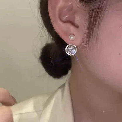 ABCJ450 Stud Earring Charm Jewelry - Micro Pave Single Pearl Zircon Circle - Touchy Style
