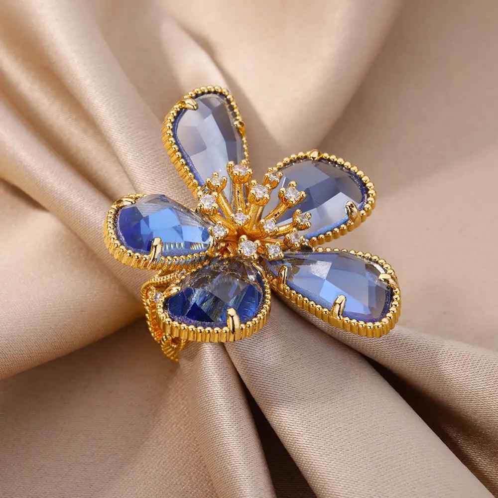 ABCJ457 Finger Ring Charm Jewelry - Stainless Steel Crystal Flower - Touchy Style