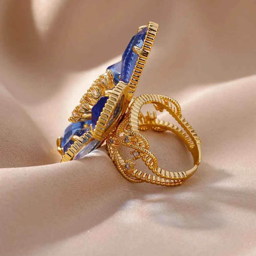 ABCJ457 Finger Ring Charm Jewelry - Stainless Steel Crystal Flower - Touchy Style