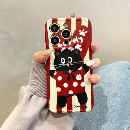 ACPC203 Cute Phone Case For iPhone 11, 12, 13, 14, 15 Pro Max - Cartoon Black Cat - Touchy Style .