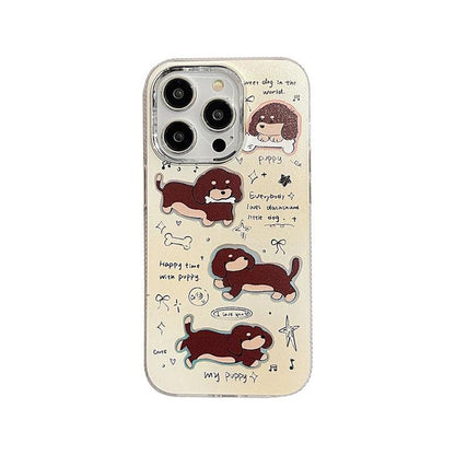 ACPC251 Cute Phone Case For iPhone 11, 12, 13, 14, and 15 series - Cartoon Brown Dog - Touchy Style .