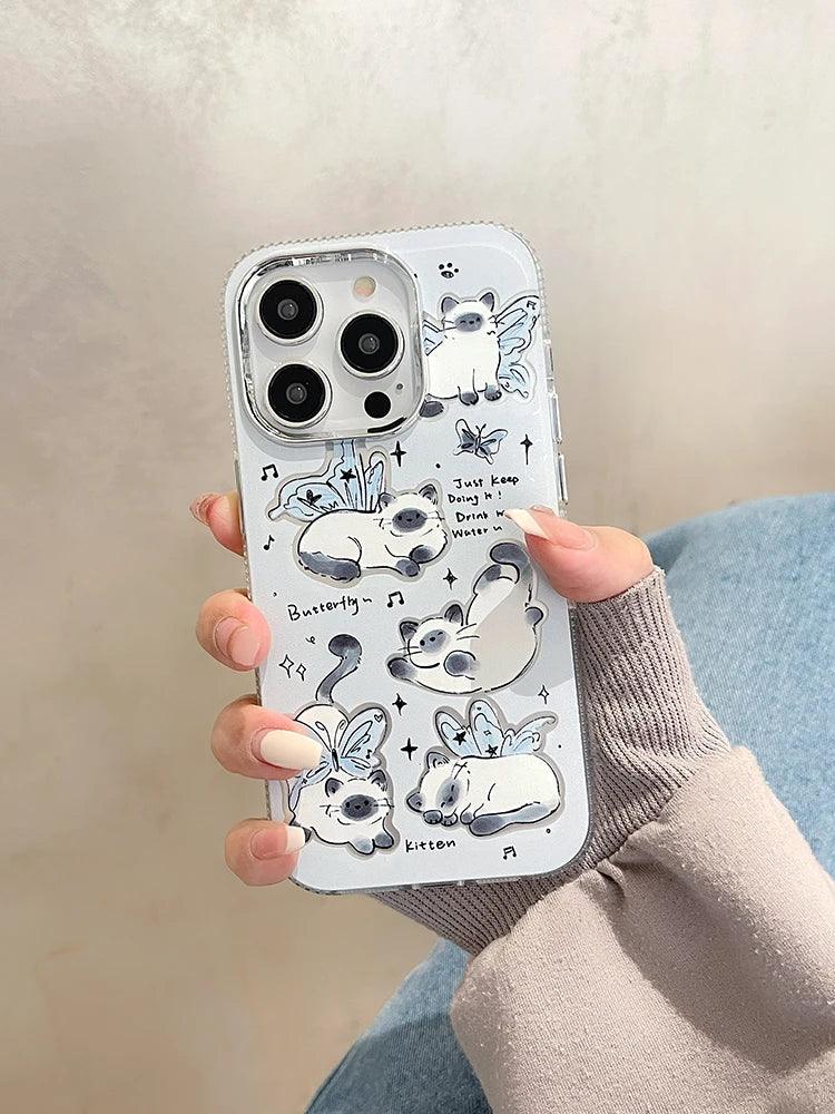 ACPC251 Cute Phone Case For iPhone 15, 14, 13, 12, and 11 series - Cartoon White Cat - Touchy Style .