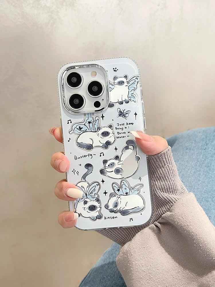 ACPC251 Cute Phone Case For iPhone 15, 14, 13, 12, and 11 series - Cartoon White Cat - Touchy Style