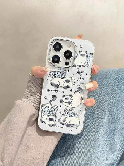 ACPC251 Cute Phone Case For iPhone 15, 14, 13, 12, and 11 series - Cartoon White Cat - Touchy Style