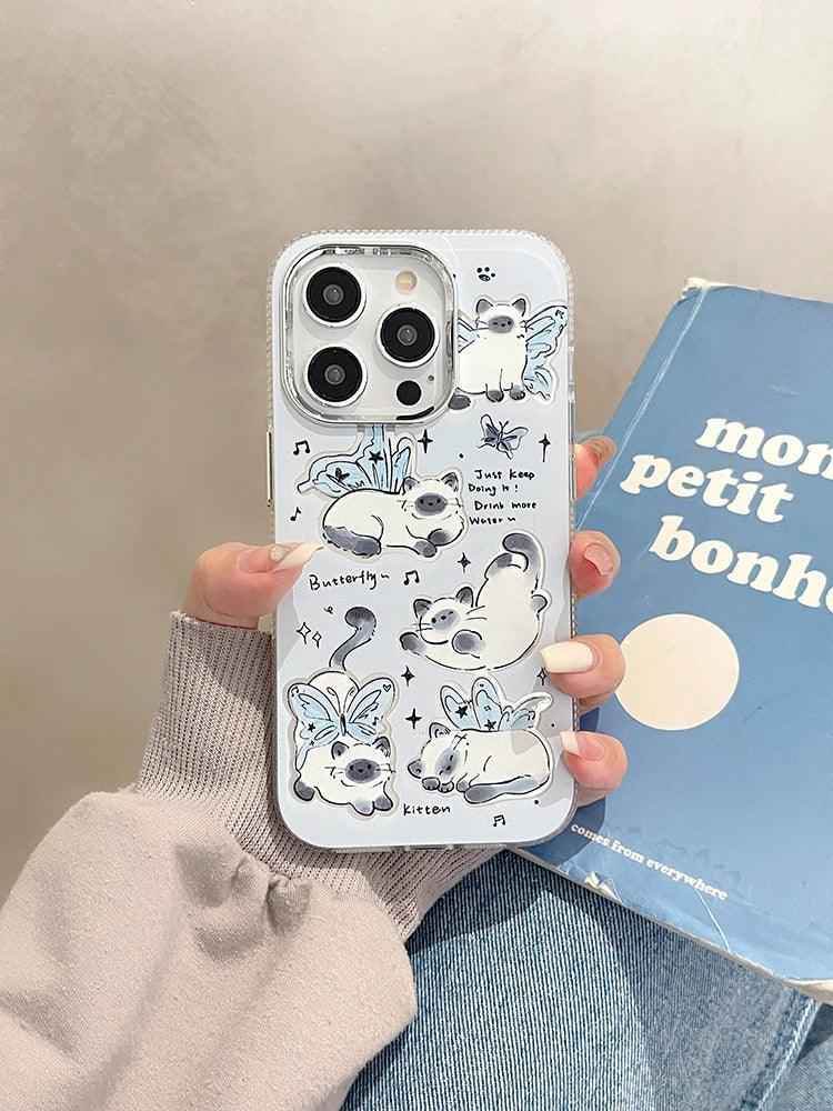 ACPC251 Cute Phone Case For iPhone 15, 14, 13, 12, and 11 series - Cartoon White Cat - Touchy Style