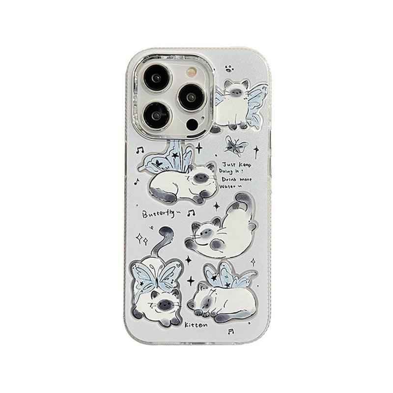 ACPC251 Cute Phone Case For iPhone 15, 14, 13, 12, and 11 series - Cartoon White Cat - Touchy Style