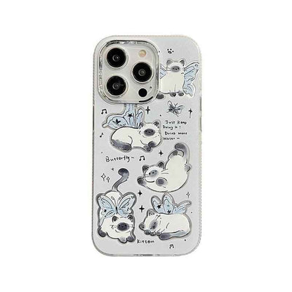 ACPC251 Cute Phone Case For iPhone 15, 14, 13, 12, and 11 series - Cartoon White Cat - Touchy Style .