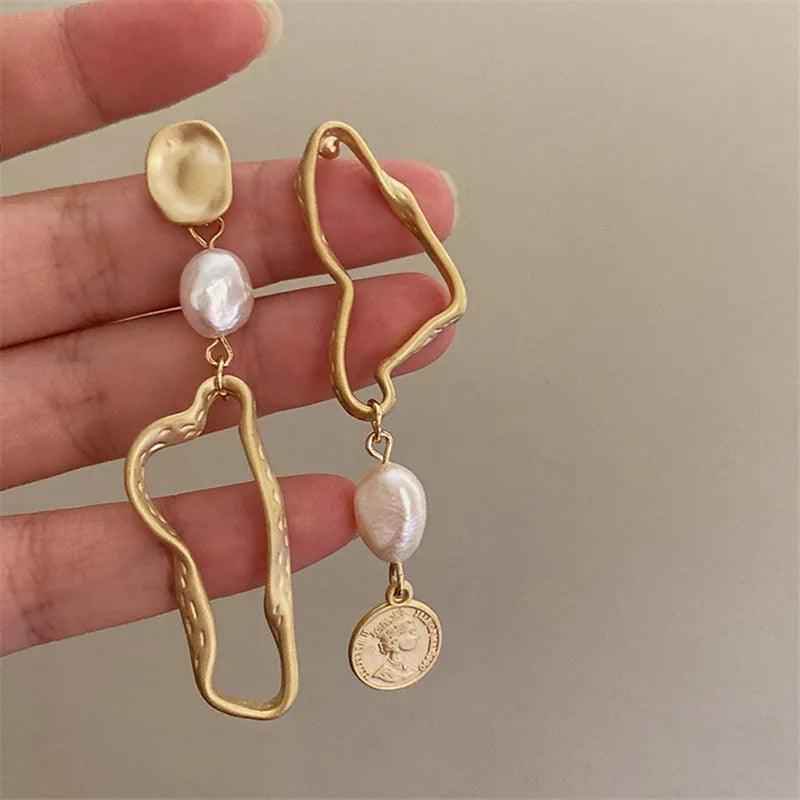 Asymmetric Long Baroque Pearl Stud Earring Charm - A987 Jewelry - Touchy Style .