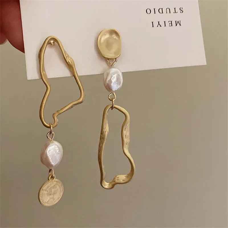 Asymmetric Long Baroque Pearl Stud Earring Charm - A987 Jewelry - Touchy Style .