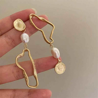 Asymmetric Long Baroque Pearl Stud Earring Charm - A987 Jewelry - Touchy Style