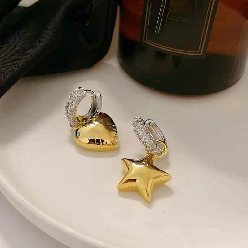 Asymmetrical Star Heart Drop Earrings Charm Jewelry RB300 - Touchy Style