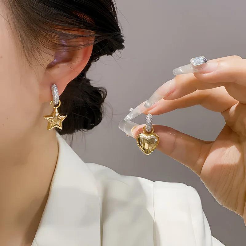Asymmetrical Star Heart Drop Earrings Charm Jewelry RB300 - Touchy Style