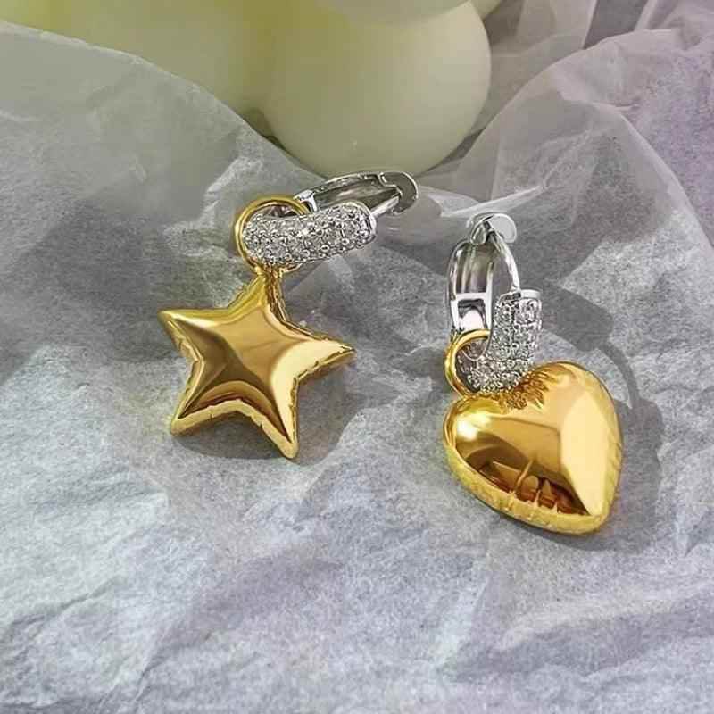 Asymmetrical Star Heart Drop Earrings Charm Jewelry RB300 - Touchy Style