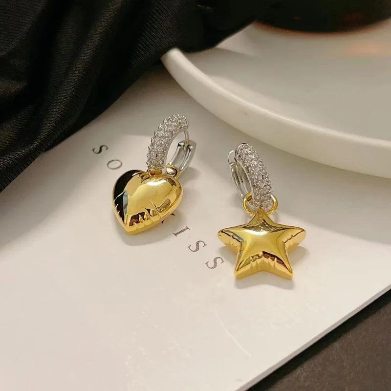 Asymmetrical Star Heart Drop Earrings Charm Jewelry RB300 - Touchy Style