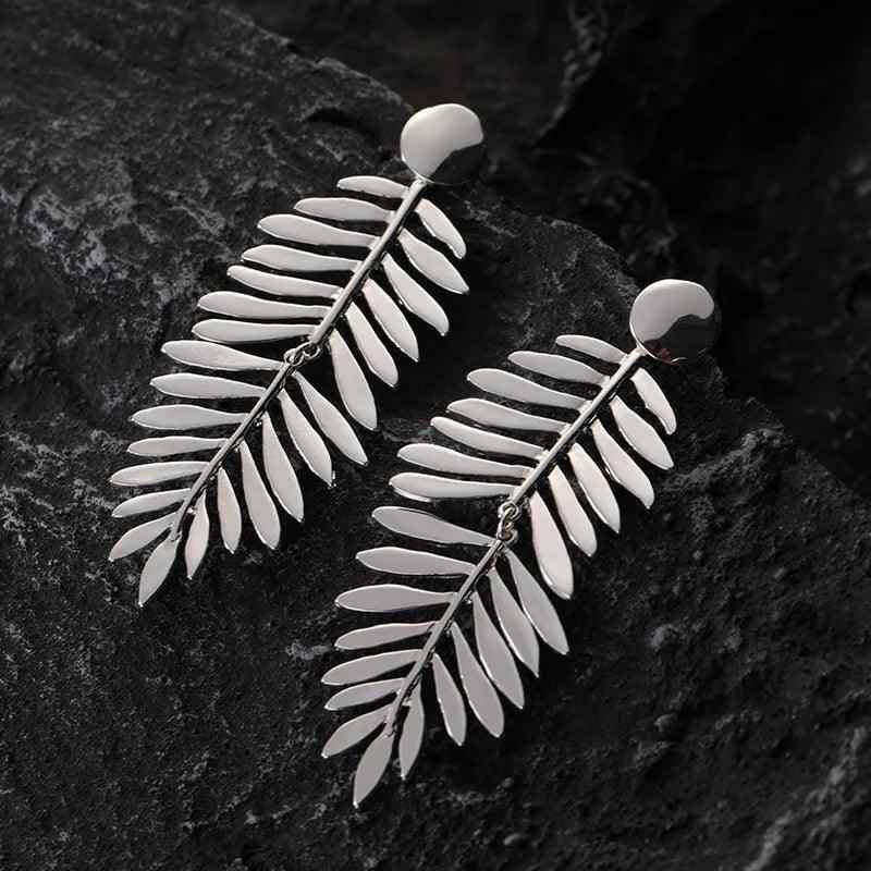 AYE0122 Drop Earrings Charm Jewelry - Metal Leaf Tassel Earrings With Silver Color - Touchy Style