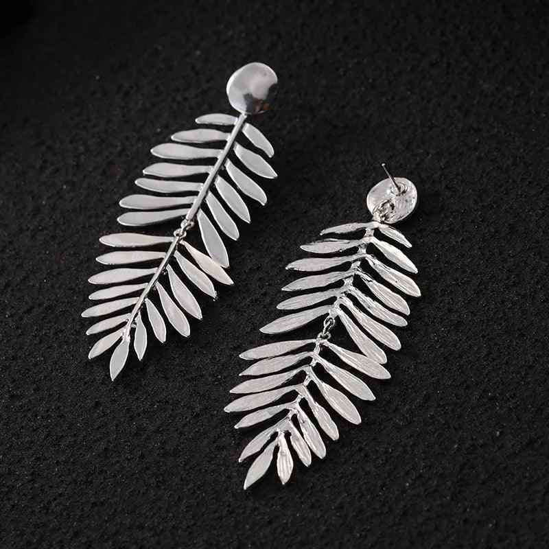 AYE0122 Drop Earrings Charm Jewelry - Metal Leaf Tassel Earrings With Silver Color - Touchy Style