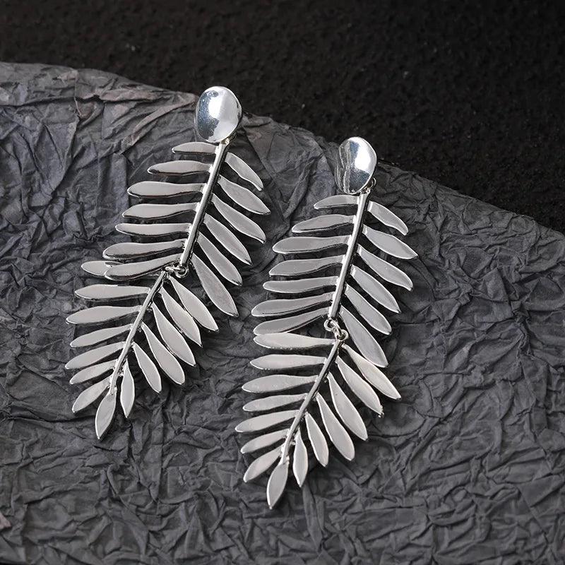 AYE0122 Drop Earrings Charm Jewelry - Metal Leaf Tassel Earrings With Silver Color - Touchy Style