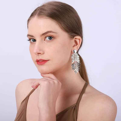 AYE0122 Drop Earrings Charm Jewelry - Metal Leaf Tassel Earrings With Silver Color - Touchy Style