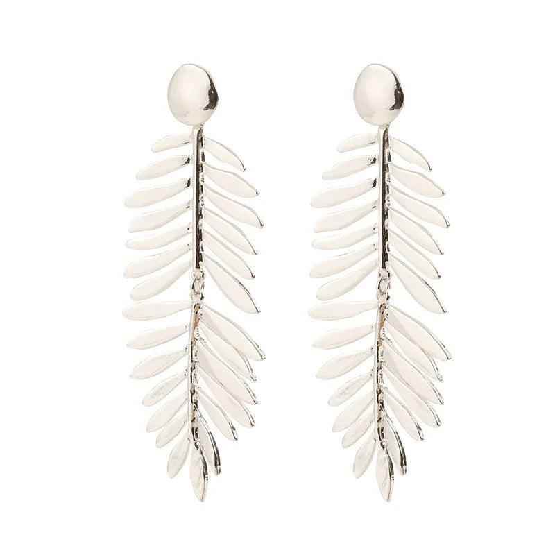 AYE0122 Drop Earrings Charm Jewelry - Metal Leaf Tassel Earrings With Silver Color - Touchy Style