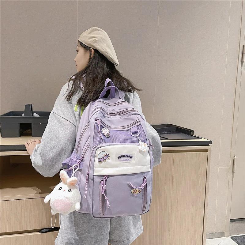 B2489 Cool Backpack - Waterproof College Pure Bookbag - Touchy Style